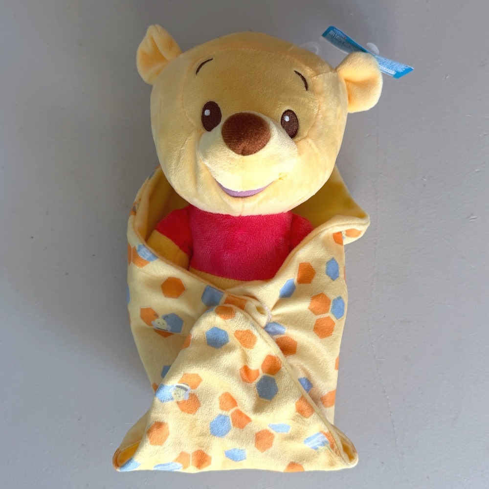 Disney Winnie the Pooh Swaddle Plush Stuffed Animal Honeycomb Blanket New